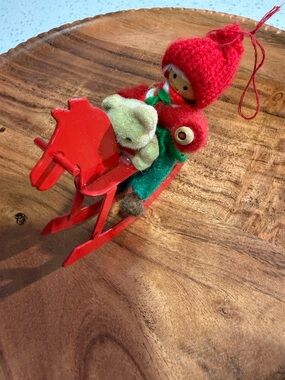 Vintage Red Wooden Rocking Horse Christmas Ornament